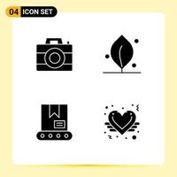 Universal Icon Symbols Group of 4 Modern Solid Glyphs of camera crane technology nature heart Editable Vector Design Elements