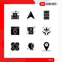 Pack of 9 creative Solid Glyphs of wanted institution qr user interface Editable Vector Design Elements