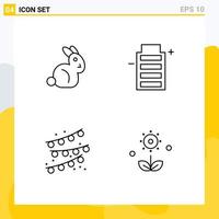 4 User Interface Line Pack of modern Signs and Symbols of bynny party bulb battery environment floral Editable Vector Design Elements