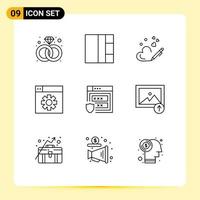 Pack of 9 creative Outlines of photo storage wedding web gdpr Editable Vector Design Elements