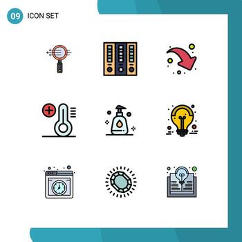 9 Universal Filledline Flat Colors Set for Web and Mobile Applications ideas spray arrow cleaning plus Editable Vector Design Elements