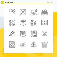 Mobile Interface Outline Set of 16 Pictograms of clock iot coding internet programmer Editable Vector Design Elements