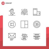 Set of 9 Modern UI Icons Symbols Signs for grid multimedia light stick arrow rotate Editable Vector Design Elements