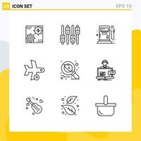 Pictogram Set of 9 Simple Outlines of take off sound flight gas Editable Vector Design Elements