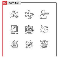 Group of 9 Modern Outlines Set for page design transport user person Editable Vector Design Elements