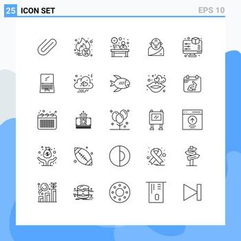 25 User Interface Line Pack of modern Signs and Symbols of monitor old front mythology god Editable Vector Design Elements