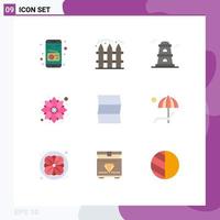 Modern Set of 9 Flat Colors Pictograph of beanch map tower location rangoli Editable Vector Design Elements