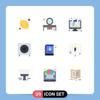 Pictogram Set of 9 Simple Flat Colors of subwoofer electronics dashboard devices money Editable Vector Design Elements