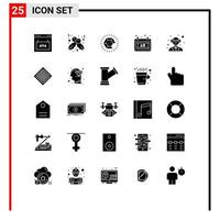 Solid Glyph Pack of 25 Universal Symbols of science person diamond thanks day calendar Editable Vector Design Elements