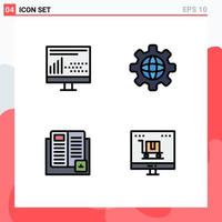 Filledline Flat Color Pack of 4 Universal Symbols of coding education programing internet learning Editable Vector Design Elements