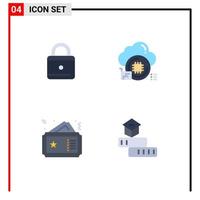 Group of 4 Modern Flat Icons Set for education coupon cloud data movie Editable Vector Design Elements