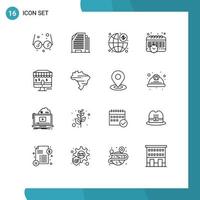 conjunto de 16 iconos modernos de la interfaz de usuario signos de símbolos para la gestión de tiendas de mapas tiempo de marketing elementos de diseño vectorial editables vector