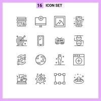 Universal Icon Symbols Group of 16 Modern Outlines of goal achievement hardware mobile video mobile app Editable Vector Design Elements