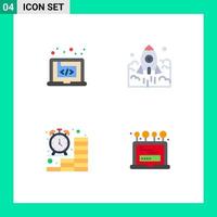 Editable Vector Line Pack of 4 Simple Flat Icons of application entrepreneur marketing rocket business Editable Vector Design Elements