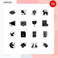 Mobile Interface Solid Glyph Set of 16 Pictograms of discount laud hardware speaker political Editable Vector Design Elements