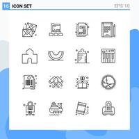 Universal Icon Symbols Group of 16 Modern Outlines of landmark building document architecture notebook Editable Vector Design Elements