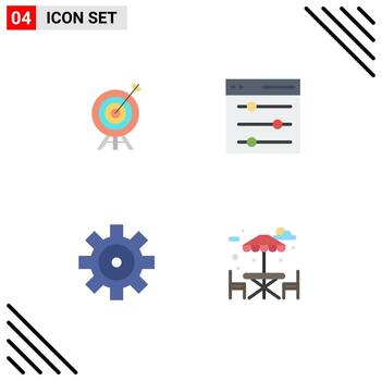 Pack of 4 Modern Flat Icons Signs and Symbols for Web Print Media such as target vehicles board settings table Editable Vector Design Elements