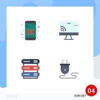 Group of 4 Modern Flat Icons Set for mobile wallet network screen wifi electrical Editable Vector Design Elements