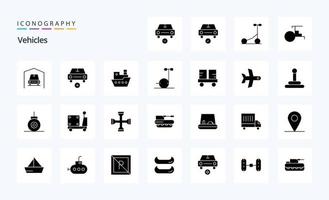 paquete de iconos de glifo sólido de 25 vehículos vector