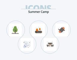 Campamento de verano paquete de iconos planos 5 diseño de iconos. hilo. equipo. bosque. cámping. cámping vector