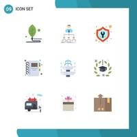 Group of 9 Flat Colors Signs and Symbols for notepad education group insurance tools Editable Vector Design Elements