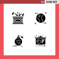 Universal Icon Symbols Group of 4 Modern Solid Glyphs of drum passion sticks space valentine Editable Vector Design Elements