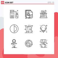 User Interface Pack of 9 Basic Outlines of sun space software science heart Editable Vector Design Elements