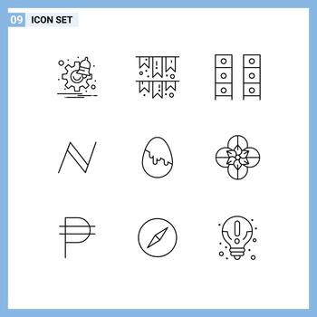 Set of 9 Vector Outlines on Grid for decoration cryptocurrency draw blockchain wardrobe Editable Vector Design Elements