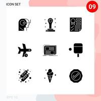 9 Universal Solid Glyphs Set for Web and Mobile Applications content transport document plane delay Editable Vector Design Elements