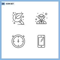 4 User Interface Line Pack of modern Signs and Symbols of glass timer magnifier professor smart phone Editable Vector Design Elements