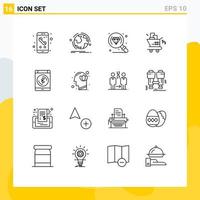 Set of 16 Vector Outlines on Grid for bluetooth seo connection marketing research Editable Vector Design Elements