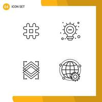 Pack of 4 creative Filledline Flat Colors of follow layer twitter bulb connected Editable Vector Design Elements