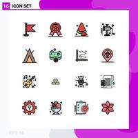 Set of 16 Modern UI Icons Symbols Signs for face wigwam food tent meat Editable Creative Vector Design Elements