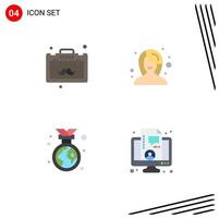 Set of 4 Vector Flat Icons on Grid for briefcase earth day travel makeup environment Editable Vector Design Elements