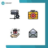 Mobile Interface Filledline Flat Color Set of 4 Pictograms of database box setting digital email Editable Vector Design Elements