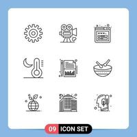 Set of 9 Modern UI Icons Symbols Signs for financial temperature valentine night climate Editable Vector Design Elements