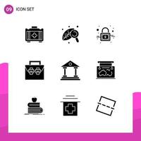 Group of 9 Solid Glyphs Signs and Symbols for court bank lock toolkit construction Editable Vector Design Elements