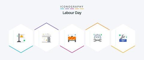 paquete de iconos planos del día del trabajo 25 que incluye ingeniero. día. darse cuenta. llave. mecánico vector