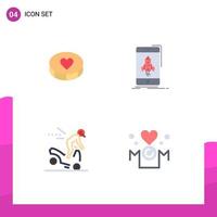 Editable Vector Line Pack of 4 Simple Flat Icons of favorite accident loves start motorbike Editable Vector Design Elements