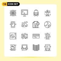 Mobile Interface Outline Set of 16 Pictograms of huawei smart phone lift phone rural Editable Vector Design Elements
