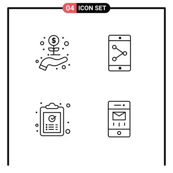 Group of 4 Modern Filledline Flat Colors Set for business ok growth mobile application task Editable Vector Design Elements