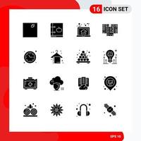 Set of 16 Vector Solid Glyphs on Grid for clock database house data center Editable Vector Design Elements