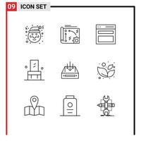 User Interface Pack of 9 Basic Outlines of mail seat communication interior chair Editable Vector Design Elements