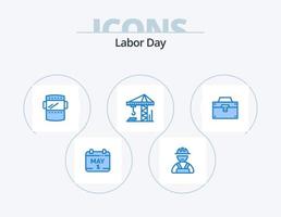 Labor Day Blue Icon Pack 5 Icon Design. construction. bag. mask. construction. crain vector