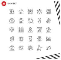 25 Universal Lines Set for Web and Mobile Applications analysis ring house jewelry vehicle Editable Vector Design Elements