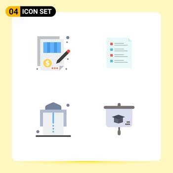 4 iconos planos universales firman símbolos de precisión página verificación de justicia pruebas elementos de diseño vectorial editables vector