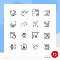 Modern Set of 16 Outlines and symbols such as arrows arrow fuel school online Editable Vector Design Elements