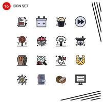 paquete de 16 líneas llenas de colores planos modernos, signos y símbolos para medios de impresión web como lollipop de ducha, flecha derecha, dulces de vacaciones, elementos de diseño de vectores creativos editables