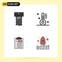 4 Thematic Vector Filledline Flat Colors and Editable Symbols of bolt test cooking gastronomy launching Editable Vector Design Elements