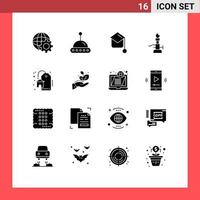 Mobile Interface Solid Glyph Set of 16 Pictograms of sale discount graduation hat torch light Editable Vector Design Elements
